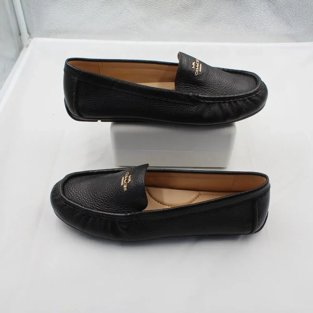 COACH Marley Driver Loafers Women Size 8 Black Pebbled Leather Flats